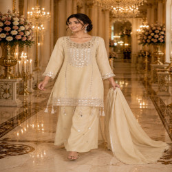 Women's Premium Simar Silk Hand Mirror Work Gharara Suit Set with Dupatta